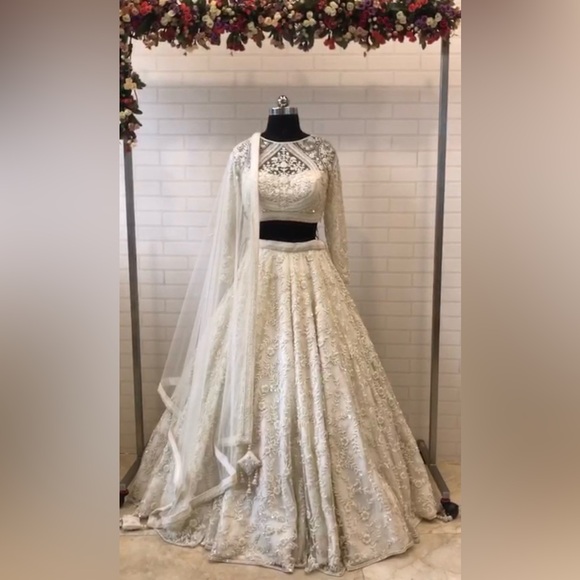 Extravagant Ivory Pearl Lehenga 🤍 - Picture 4 of 11